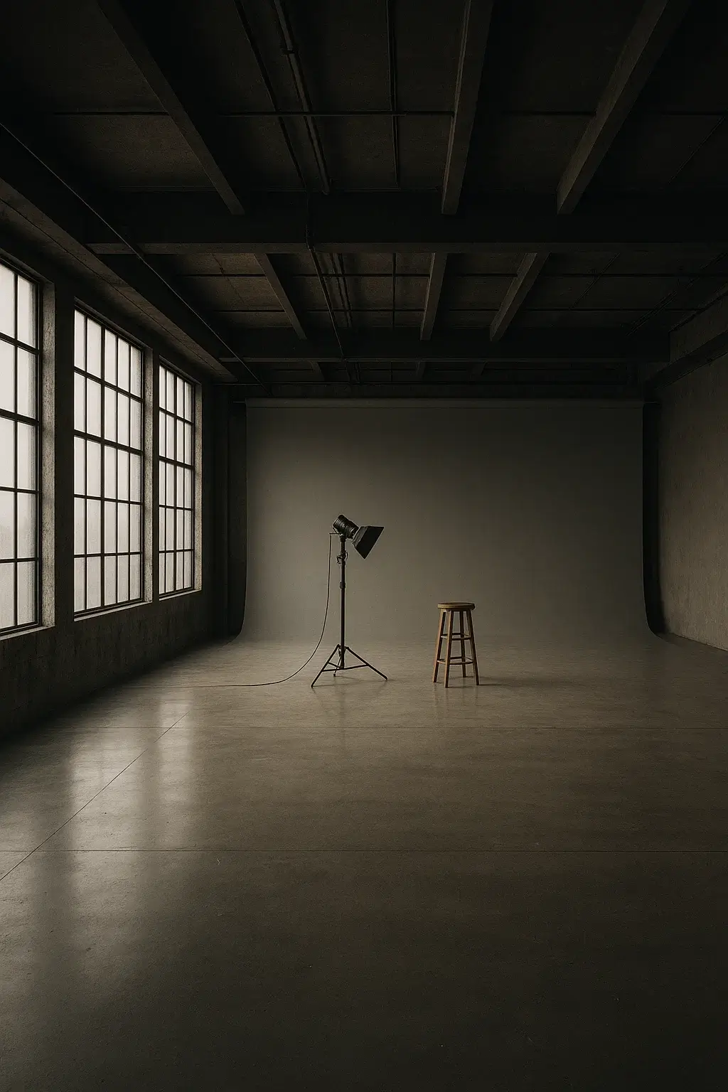 Vertical view of minimalist photo studio